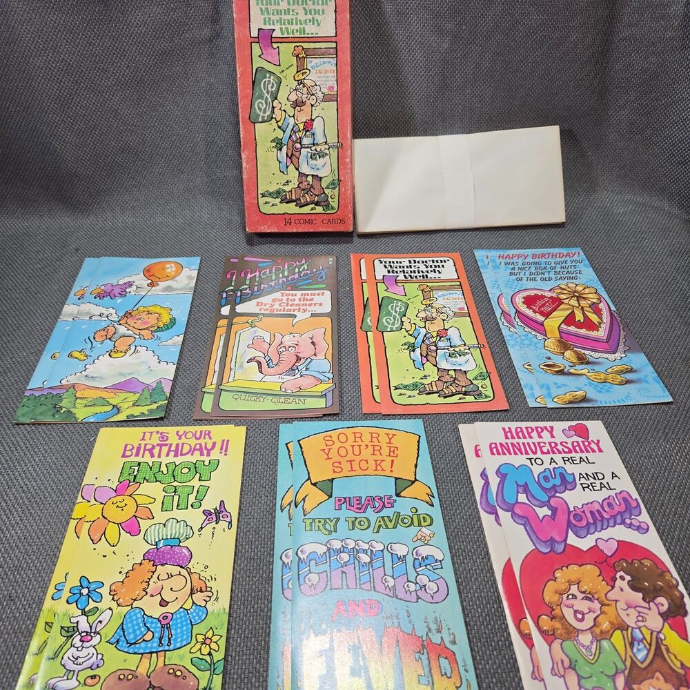 Vintage Comic Greeting Cards Boxed Set 14 Unused Cards Envelopes Original Box